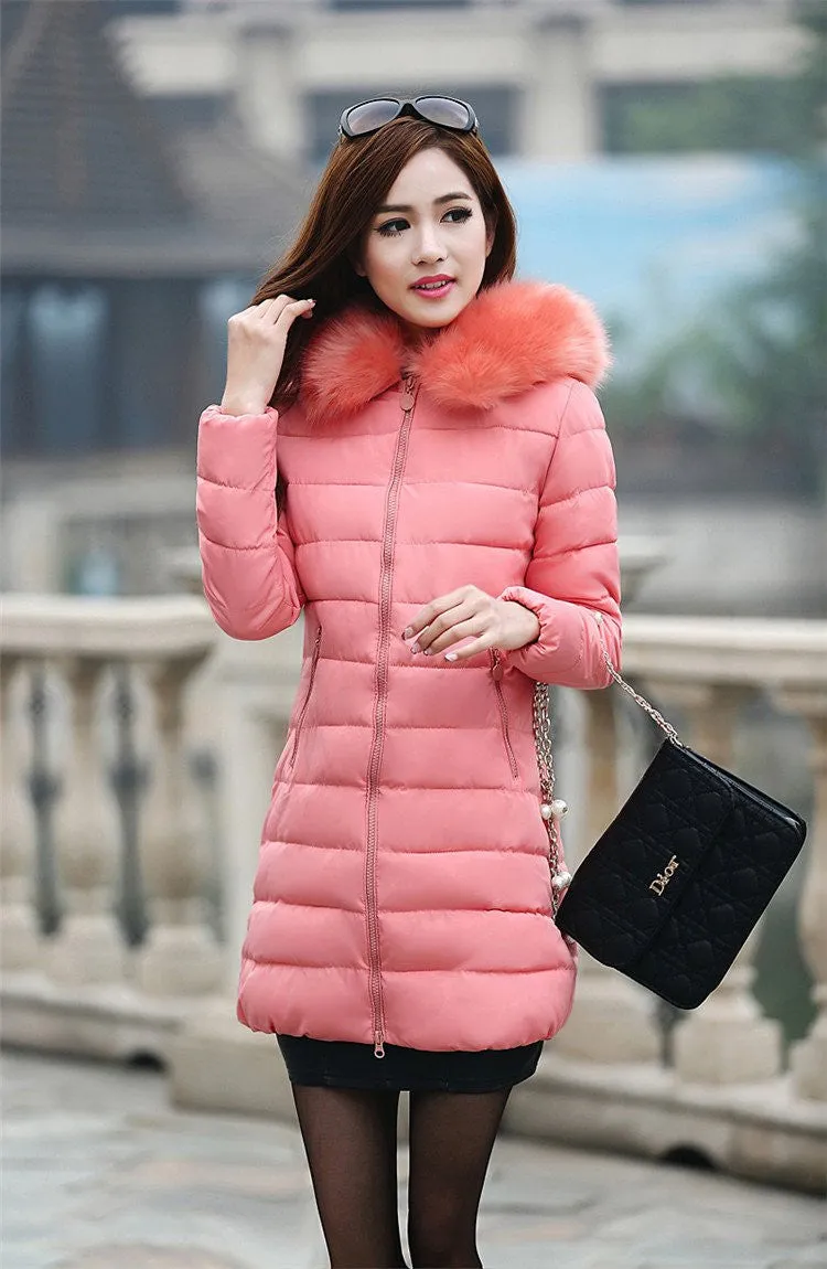 Women Thick Casual Down Cotton Parka Long Fur Collar Hooded Coat Jacket Plus Size 5XL