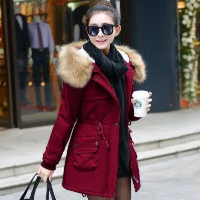 women winter coat wadded jacket medium-long plus size 4XL Parka fur collar thickening hood abrigos female snow wear