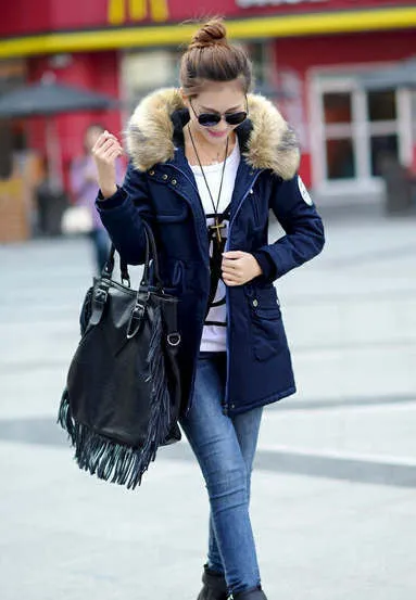 women winter coat wadded jacket medium-long plus size 4XL Parka fur collar thickening hood abrigos female snow wear
