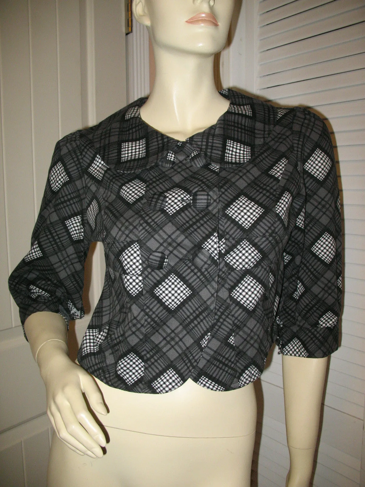 Womens Blazers Crop Peacoat Pea Coat Blazer Top Black Gray Grey 3/4 Sleeve Small Career Office Work Wear Business Attire