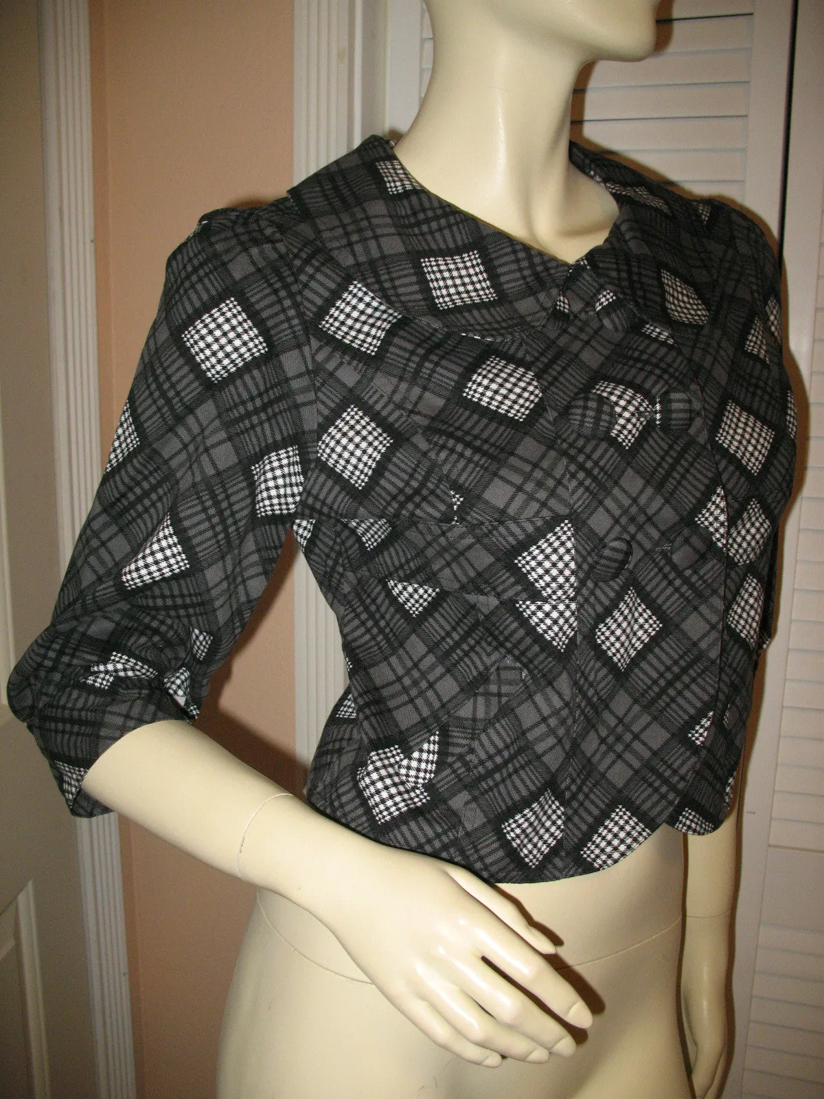 Womens Blazers Crop Peacoat Pea Coat Blazer Top Black Gray Grey 3/4 Sleeve Small Career Office Work Wear Business Attire
