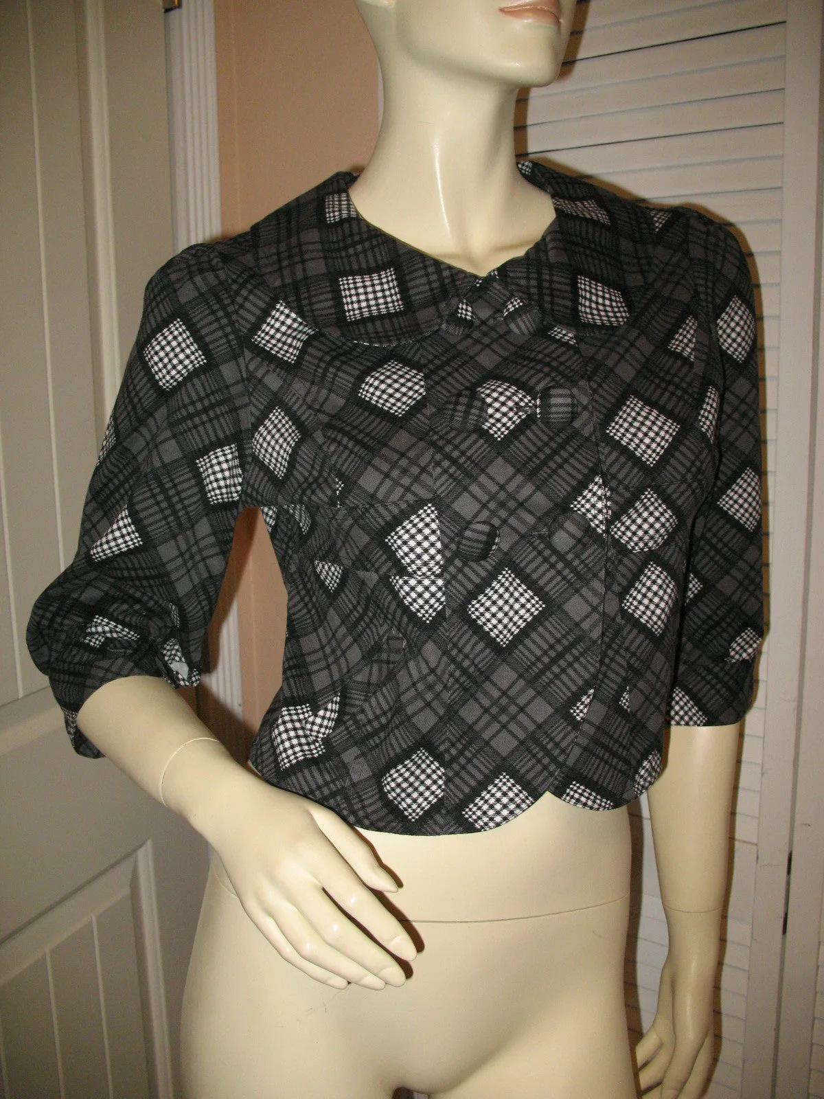 Womens Blazers Crop Peacoat Pea Coat Blazer Top Black Gray Grey 3/4 Sleeve Small Career Office Work Wear Business Attire