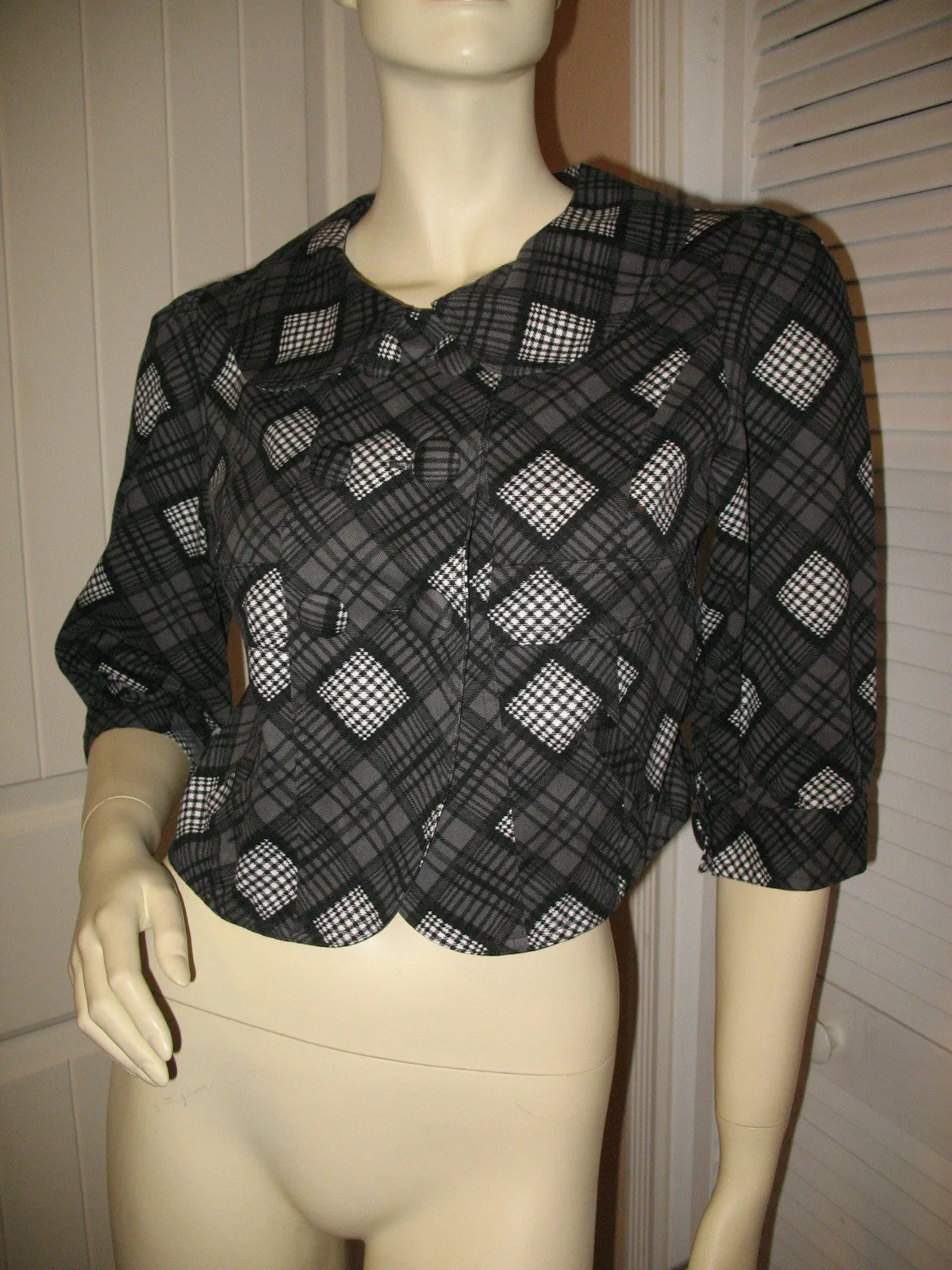 Womens Blazers Crop Peacoat Pea Coat Blazer Top Black Gray Grey 3/4 Sleeve Small Career Office Work Wear Business Attire