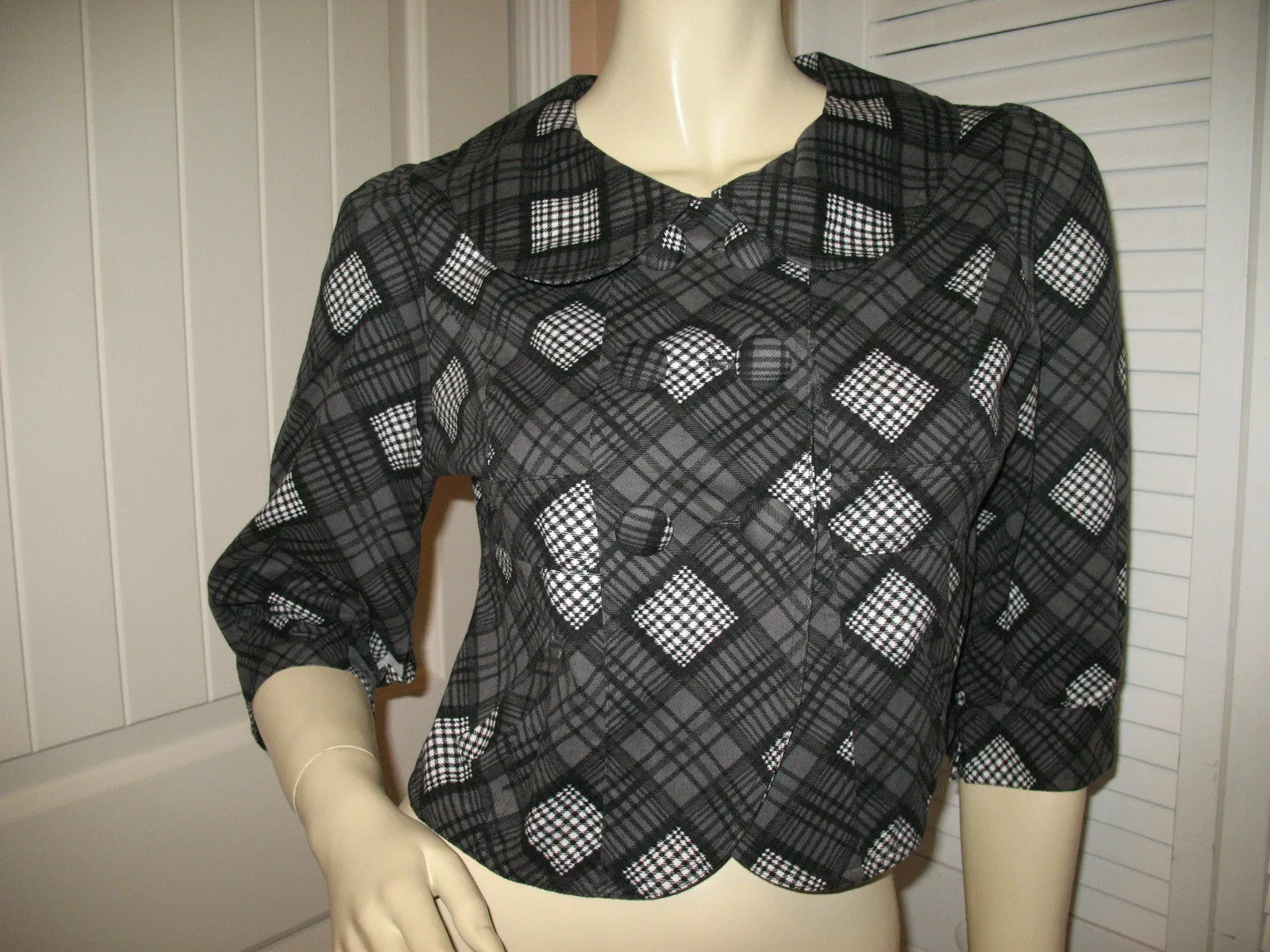 Womens Blazers Crop Peacoat Pea Coat Blazer Top Black Gray Grey 3/4 Sleeve Small Career Office Work Wear Business Attire