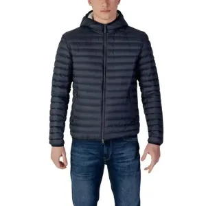 Women's Blue Nylon Hooded Blazer with Zip and Pockets