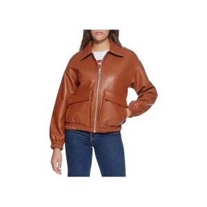 Women™s Brown Leather Bomber Jacket - Genuine Leather, Zip Closure