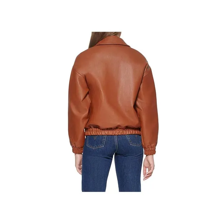Women™s Brown Leather Bomber Jacket - Genuine Leather, Zip Closure