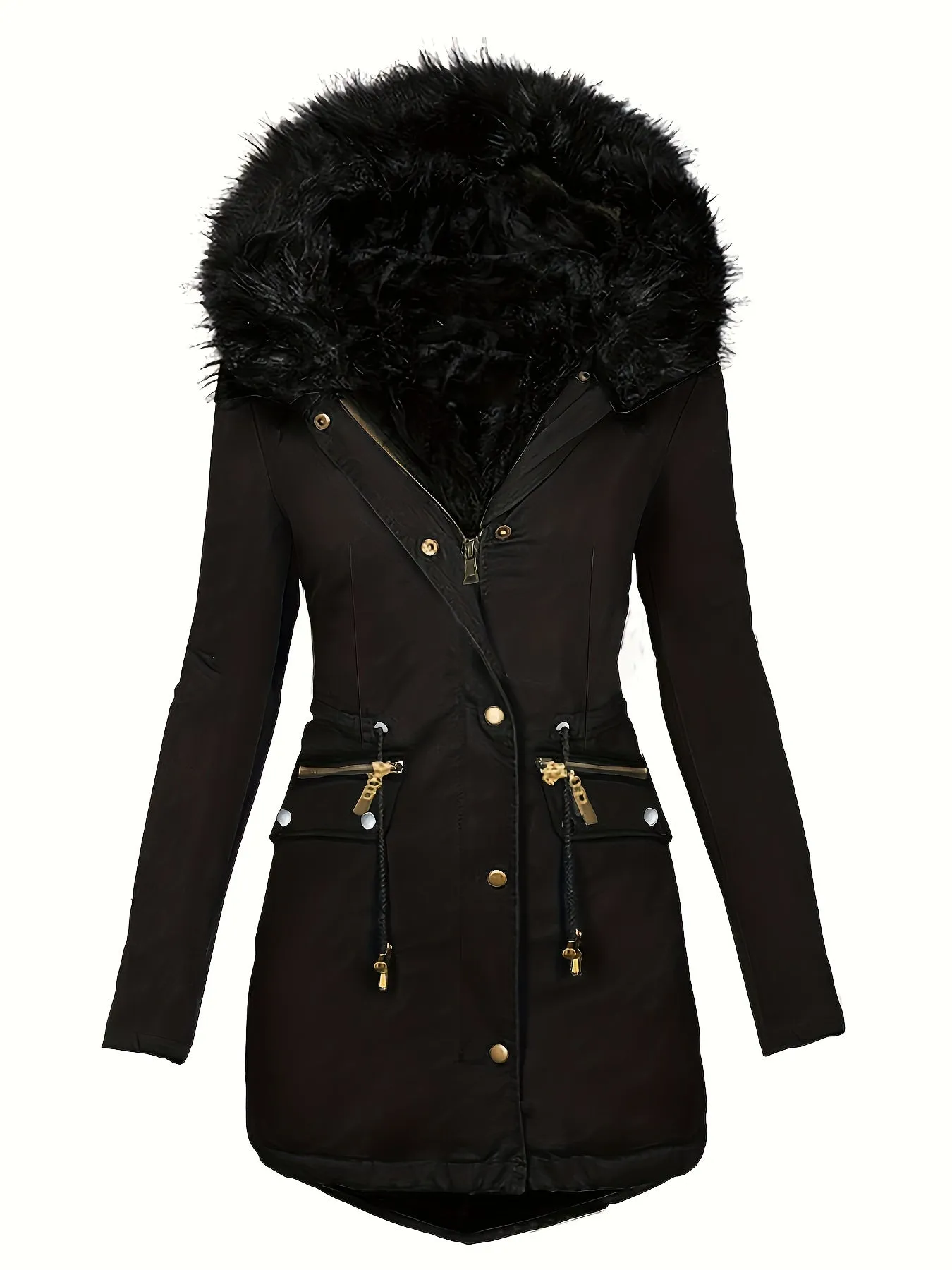 Womens Cozy Fuzzy Trim Parka  Warm Fall  Winter Coat
