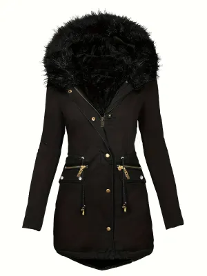 Womens Cozy Fuzzy Trim Parka  Warm Fall  Winter Coat