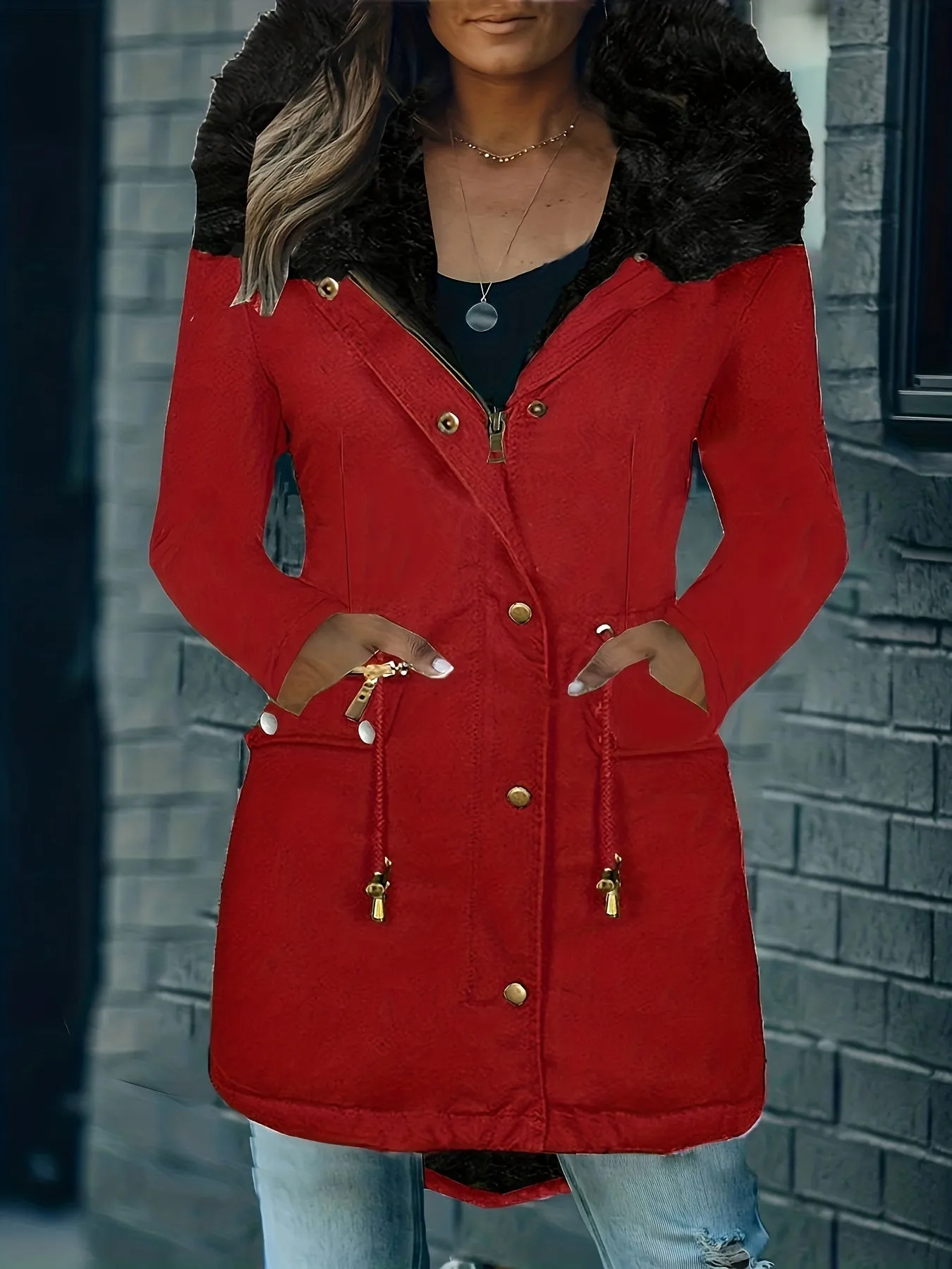 Womens Cozy Fuzzy Trim Parka  Warm Fall  Winter Coat