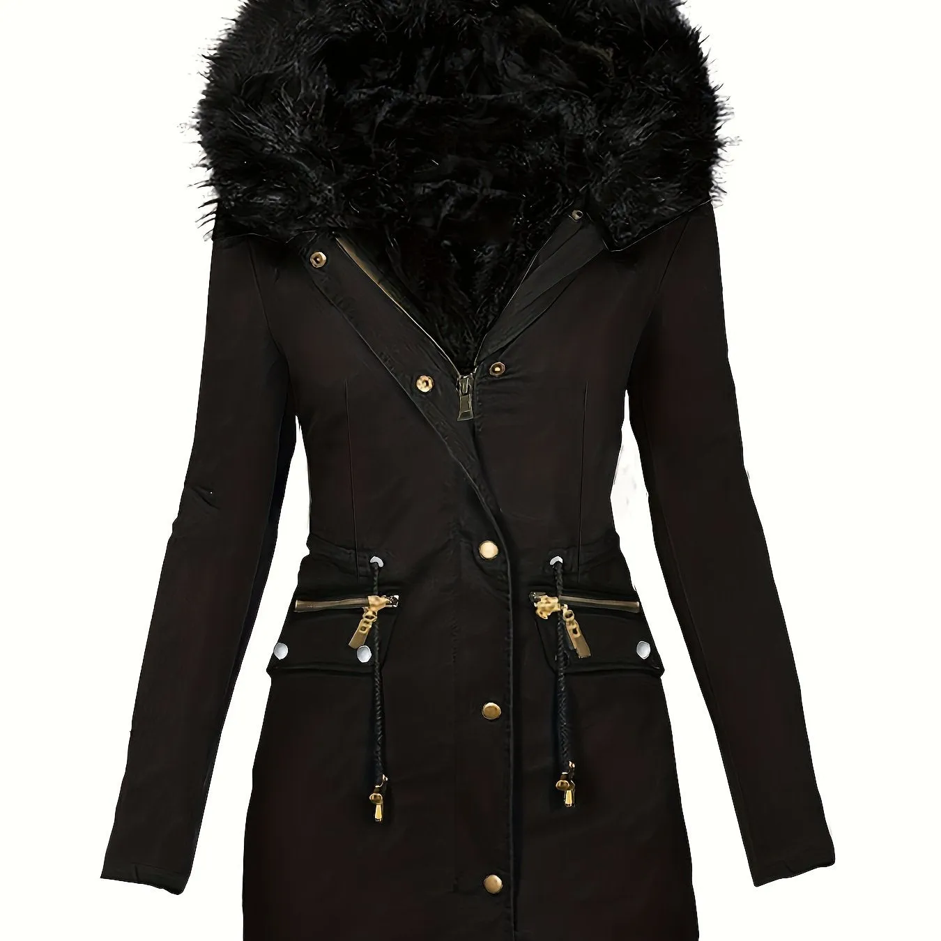 Womens Cozy Fuzzy Trim Parka  Warm Fall  Winter Coat