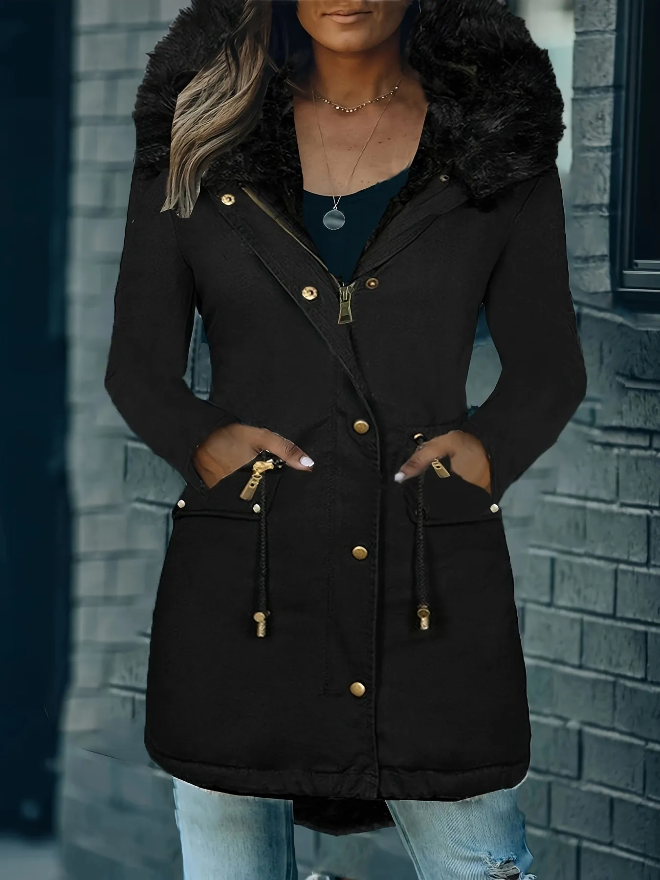 Womens Cozy Fuzzy Trim Parka  Warm Fall  Winter Coat