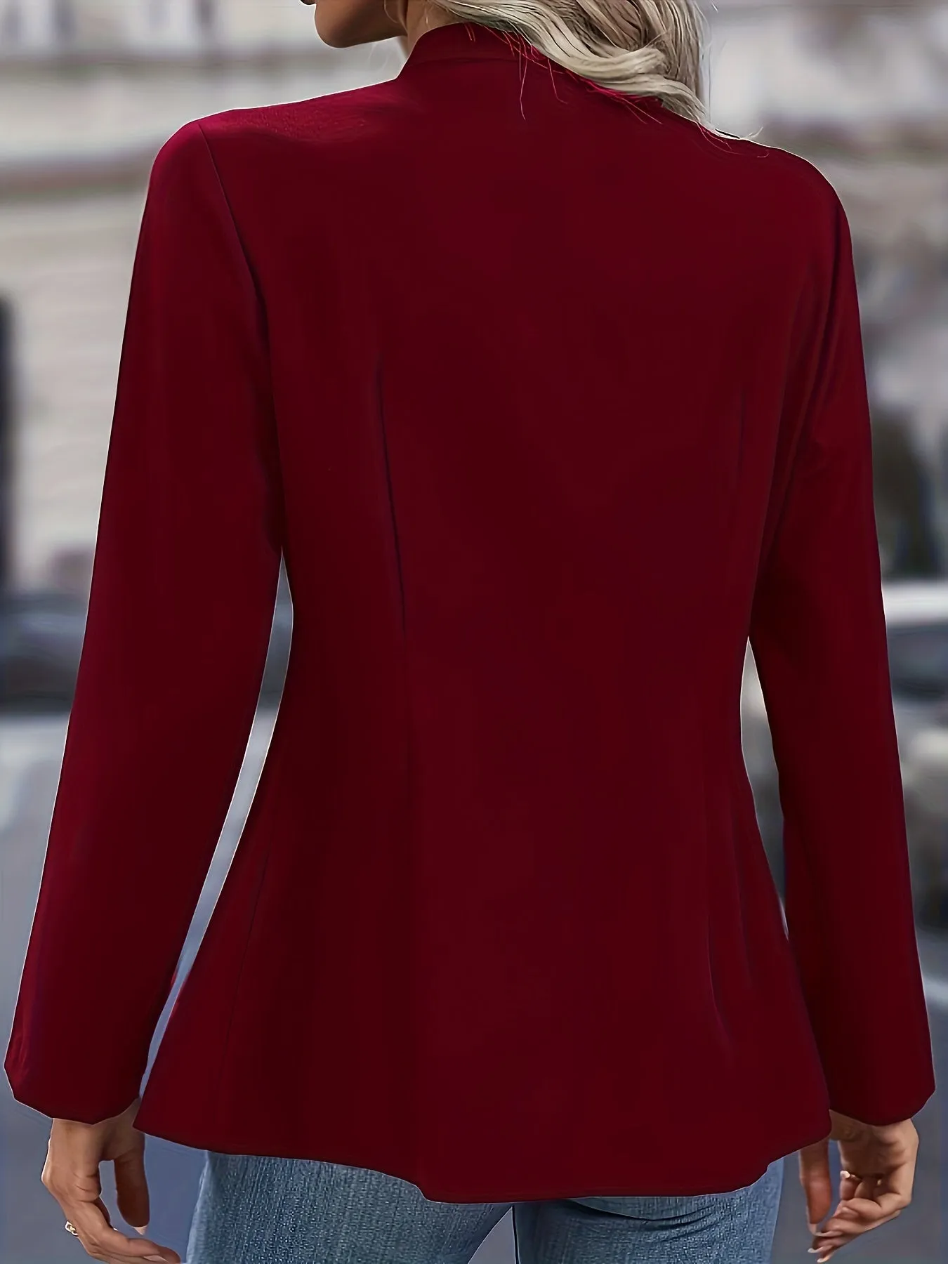 Women's Elegant Double-Breasted Blazer - Stylish Long Sleeve Jacket with Flap Pockets, Black Polyester Outerwear for Office or Casual Chic Looks, Office Wear Jacket | Doublebreasted Jacket | Polyester Blazer