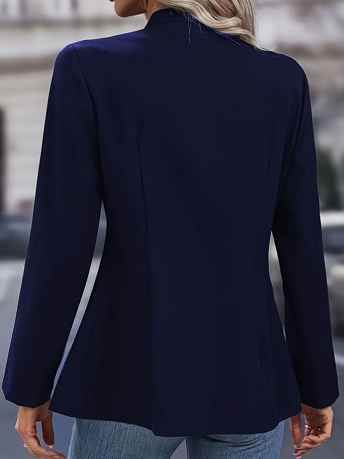 Women's Elegant Double-Breasted Blazer - Stylish Long Sleeve Jacket with Flap Pockets, Black Polyester Outerwear for Office or Casual Chic Looks, Office Wear Jacket | Doublebreasted Jacket | Polyester Blazer