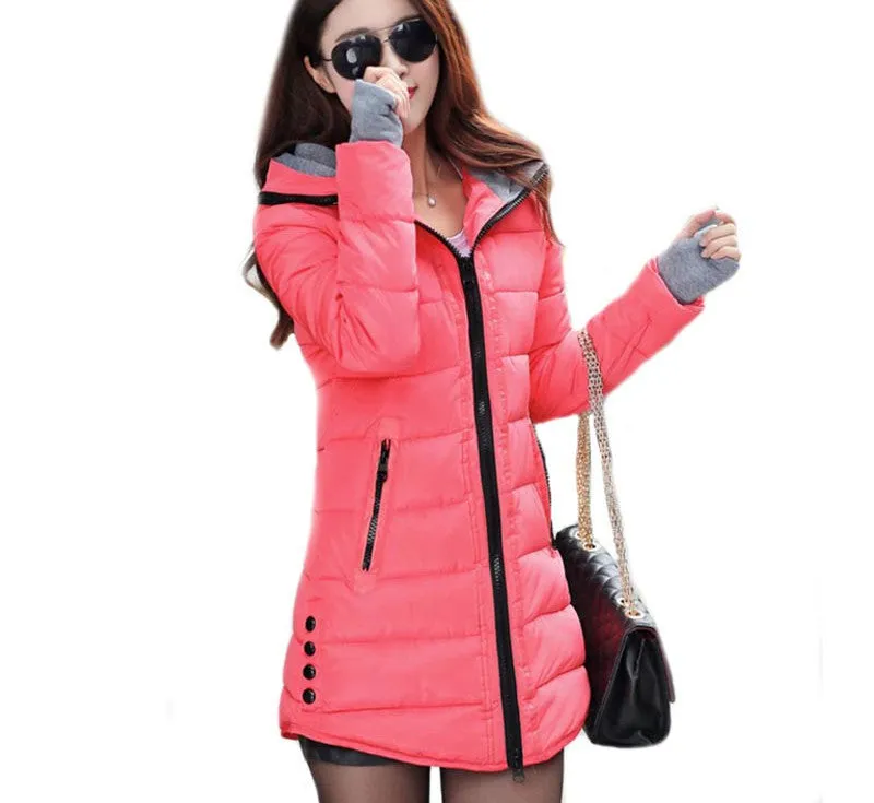 Women's Jacket Winter Medium-Long Down Cotton Parka Plus Size Coat Slim Ladies Casual Clothing TFR2