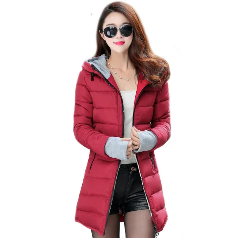 Women's Jacket Winter Medium-Long Down Cotton Parka Plus Size Coat Slim Ladies Casual Clothing TFR2