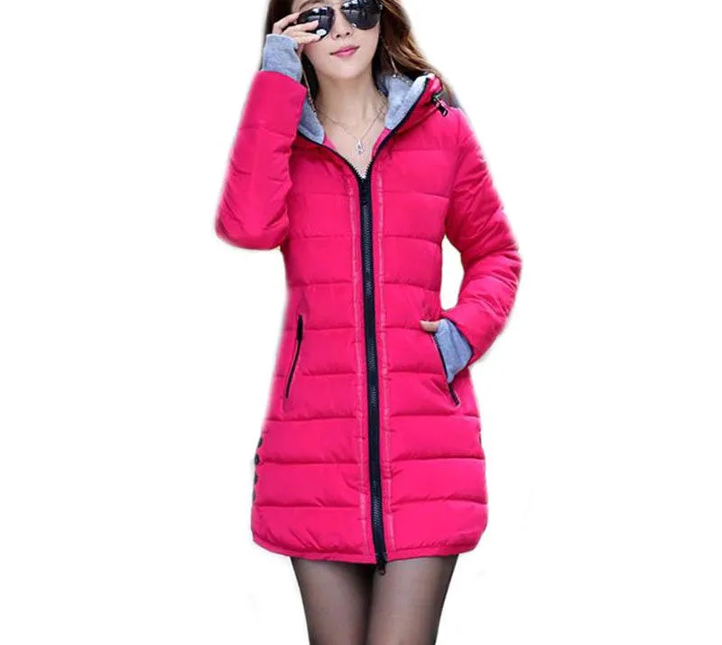 Women's Jacket Winter Medium-Long Down Cotton Parka Plus Size Coat Slim Ladies Casual Clothing TFR2