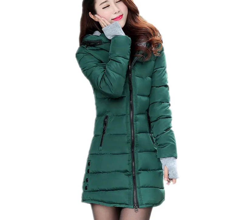 Women's Jacket Winter Medium-Long Down Cotton Parka Plus Size Coat Slim Ladies Casual Clothing TFR2