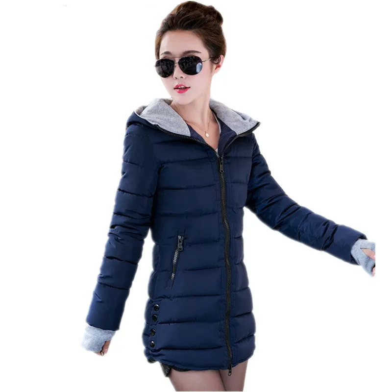 Women's Jacket Winter Medium-Long Down Cotton Parka Plus Size Coat Slim Ladies Casual Clothing TFR2