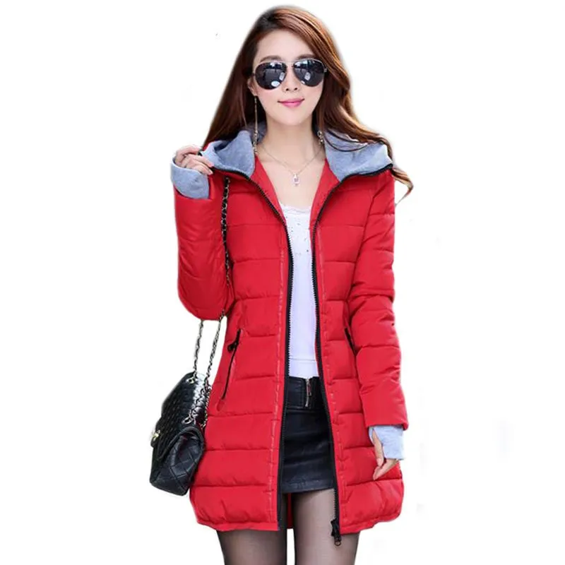 Women's Jacket Winter Medium-Long Down Cotton Parka Plus Size Coat Slim Ladies Casual Clothing TFR2