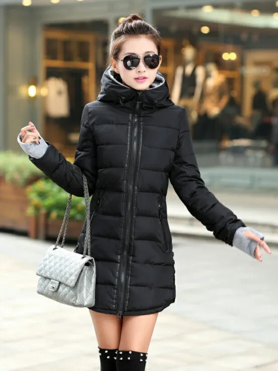 Women's Jacket Winter Medium-Long Down Cotton Parka Plus Size Coat Slim Ladies Casual Clothing