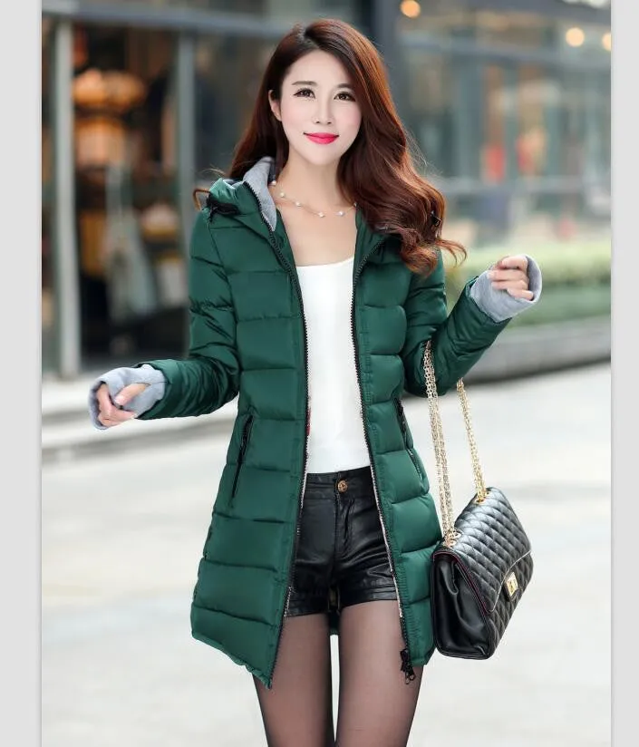 Women's Jacket Winter Medium-Long Down Cotton Parka Plus Size Coat Slim Ladies Casual Clothing