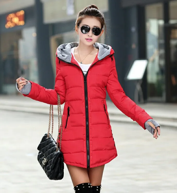 Women's Jacket Winter Medium-Long Down Cotton Parka Plus Size Coat Slim Ladies Casual Clothing