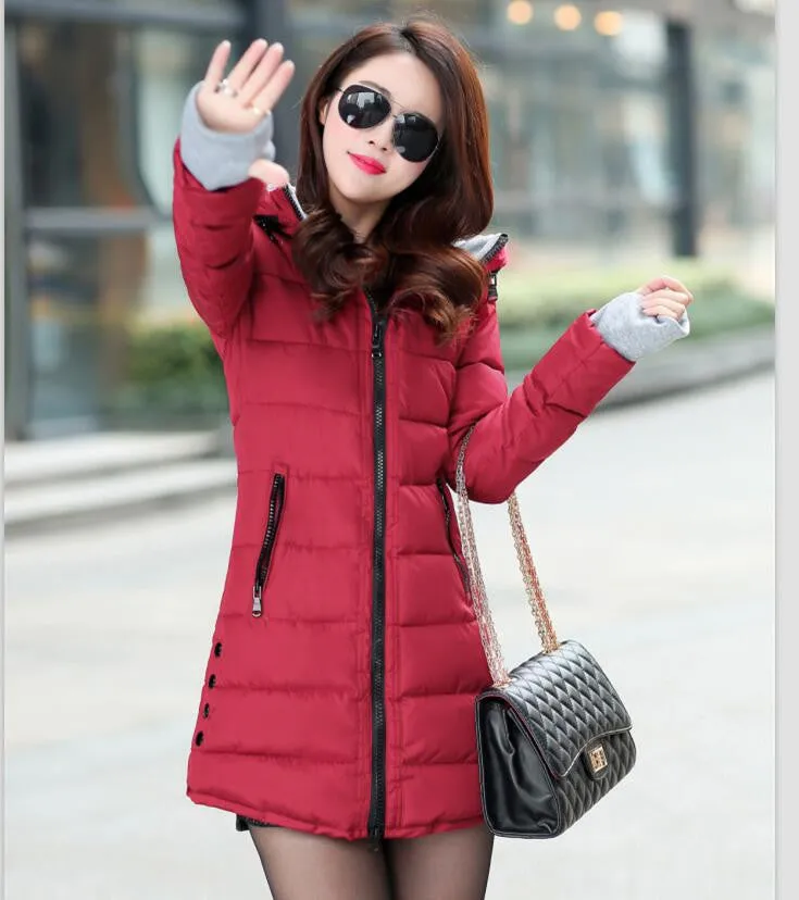 Women's Jacket Winter Medium-Long Down Cotton Parka Plus Size Coat Slim Ladies Casual Clothing