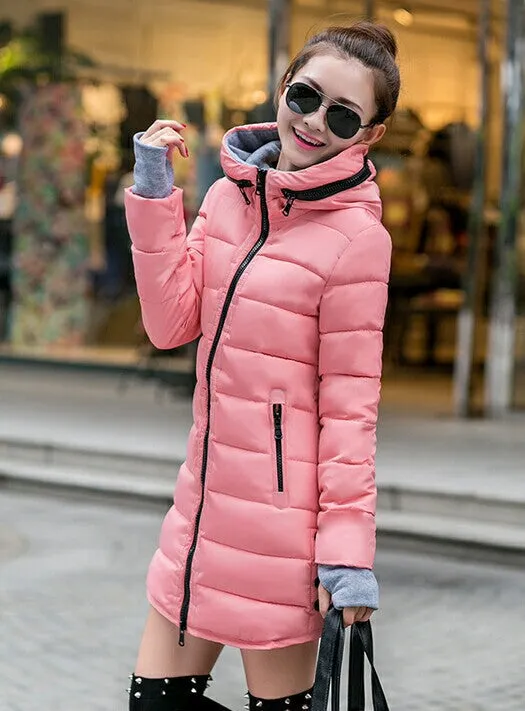 Women's Jacket Winter Medium-Long Down Cotton Parka Plus Size Coat Slim Ladies Casual Clothing