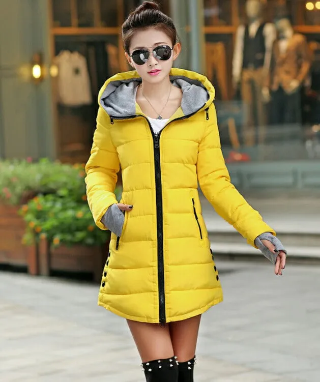Women's Jacket Winter Medium-Long Down Cotton Parka Plus Size Coat Slim Ladies Casual Clothing