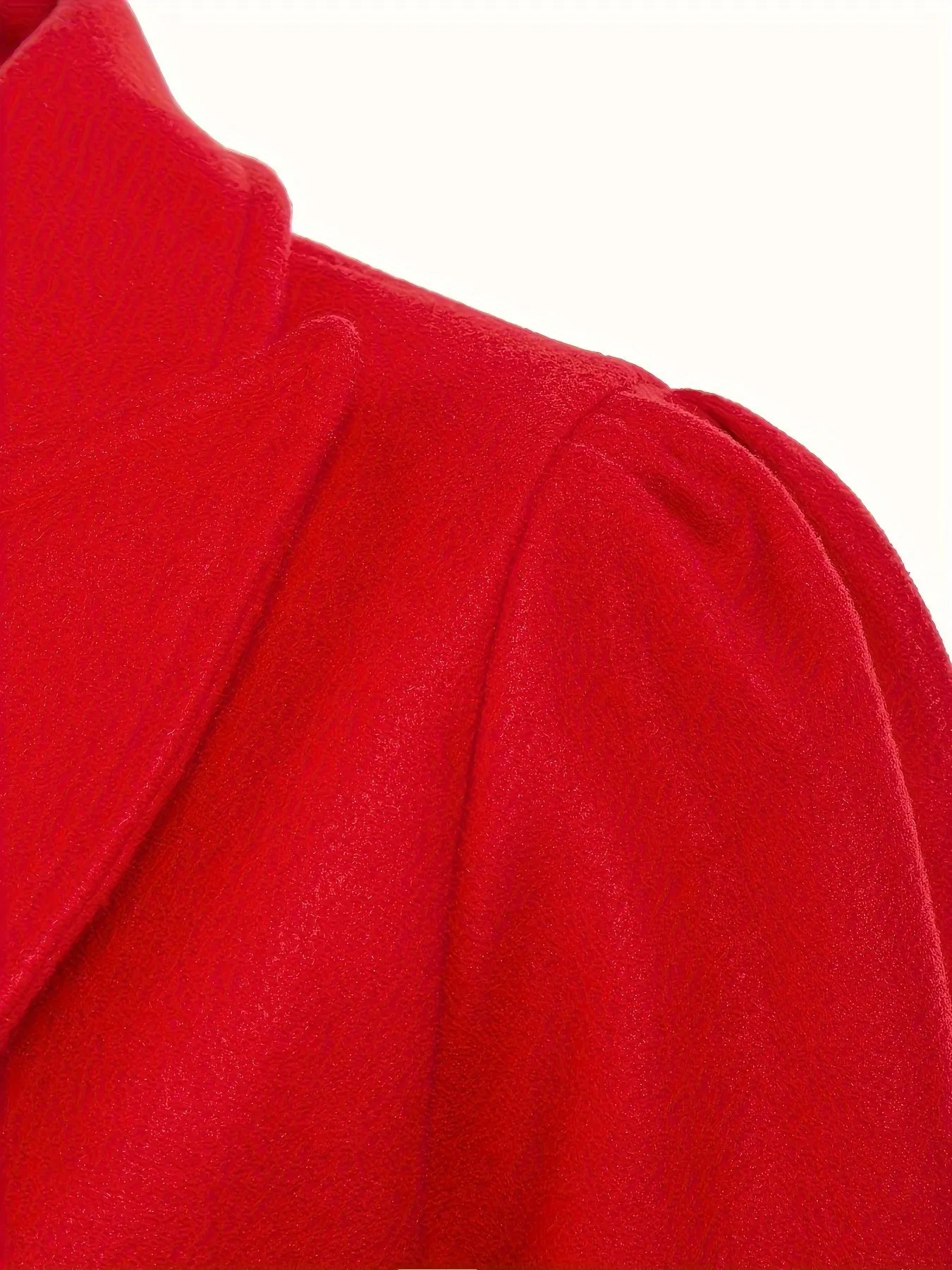 Womens Notch Lapel Puff Sleeve Pea Coat with Belt