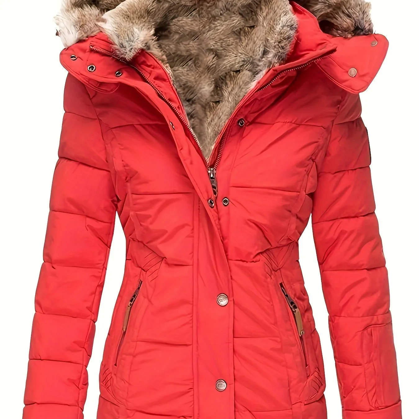 Womens Warm Faux Fur Hooded Puffer Parka Jacket