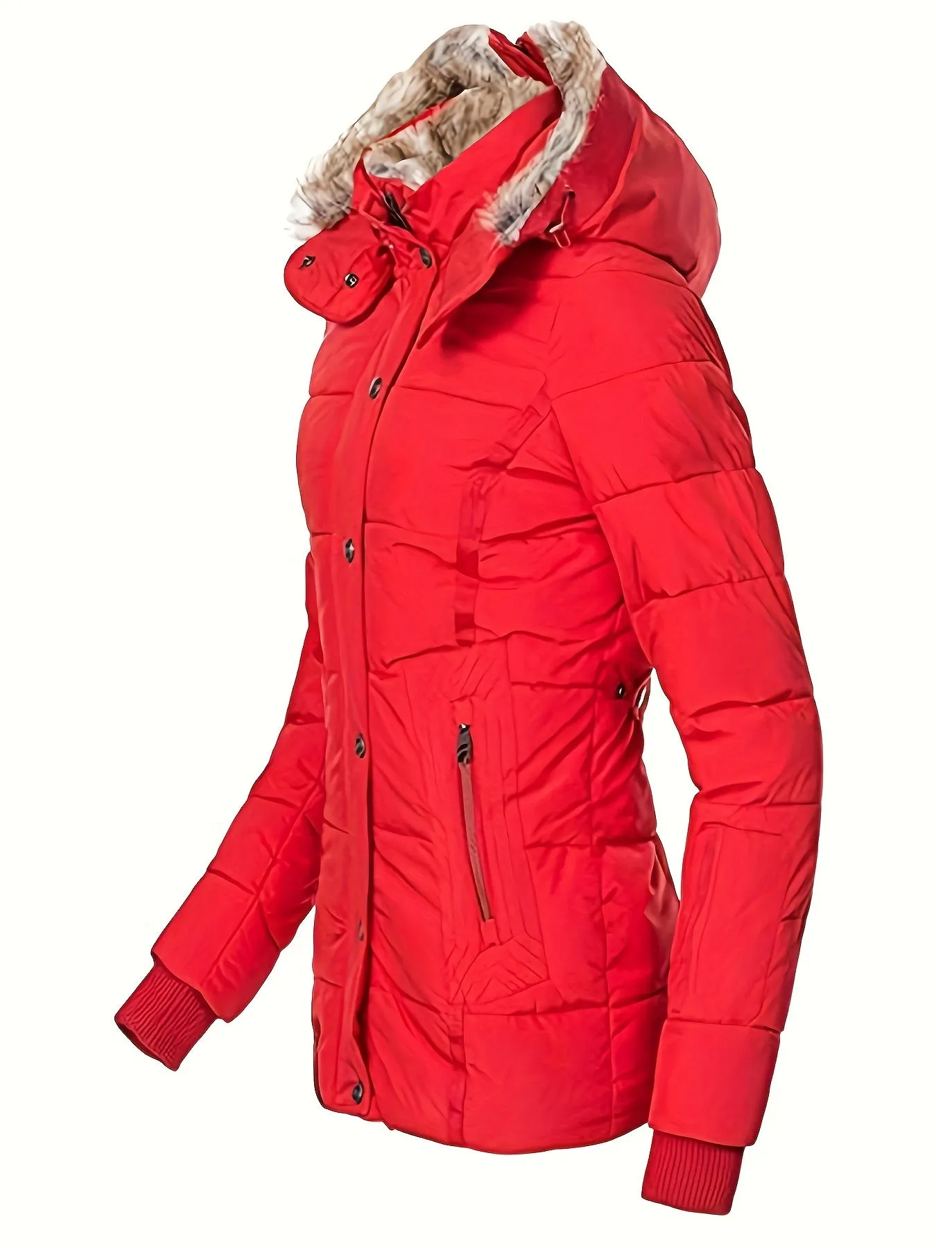 Womens Warm Faux Fur Hooded Puffer Parka Jacket