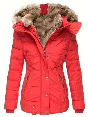 Womens Warm Faux Fur Hooded Puffer Parka Jacket