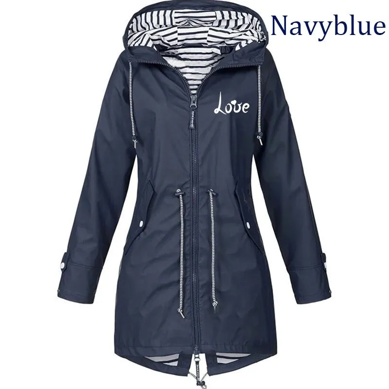 Women's Windproof Waterproof Jacket Outdoor Climbing Long Sleeve Hooded Coat Fashion Windbreaker Raincoat (S-5XL)