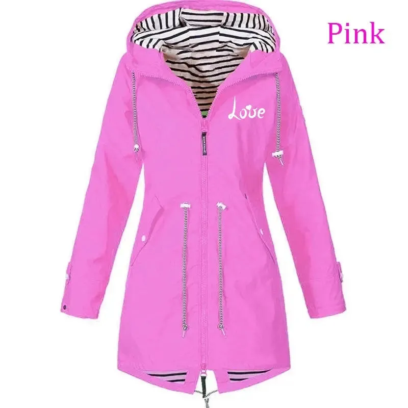 Women's Windproof Waterproof Jacket Outdoor Climbing Long Sleeve Hooded Coat Fashion Windbreaker Raincoat
