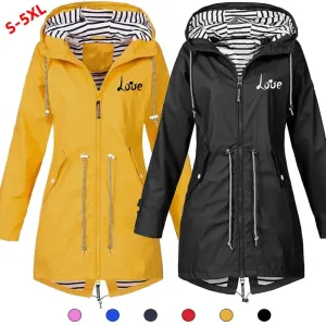 Women's Windproof Waterproof Jacket Outdoor Climbing Long Sleeve Hooded Coat Fashion Windbreaker Raincoat