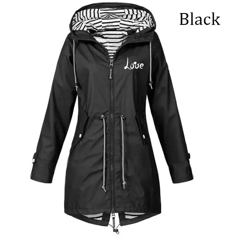 Women's Windproof Waterproof Jacket Outdoor Climbing Long Sleeve Hooded Coat Fashion Windbreaker Raincoat