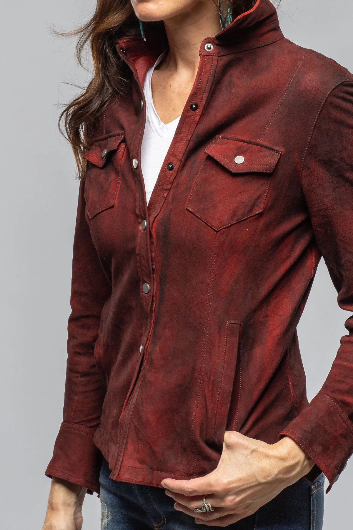 Yarrow Washed Suede Shirt In Charred Red