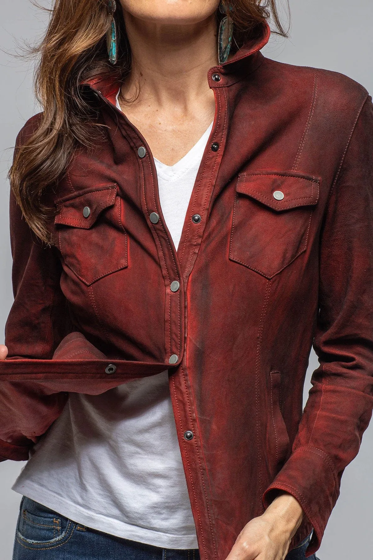 Yarrow Washed Suede Shirt In Charred Red