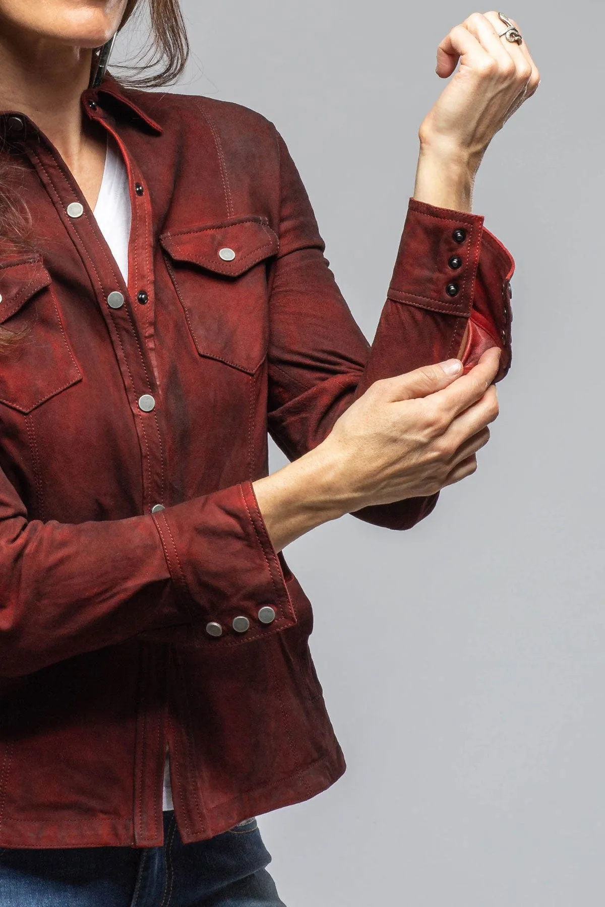 Yarrow Washed Suede Shirt In Charred Red