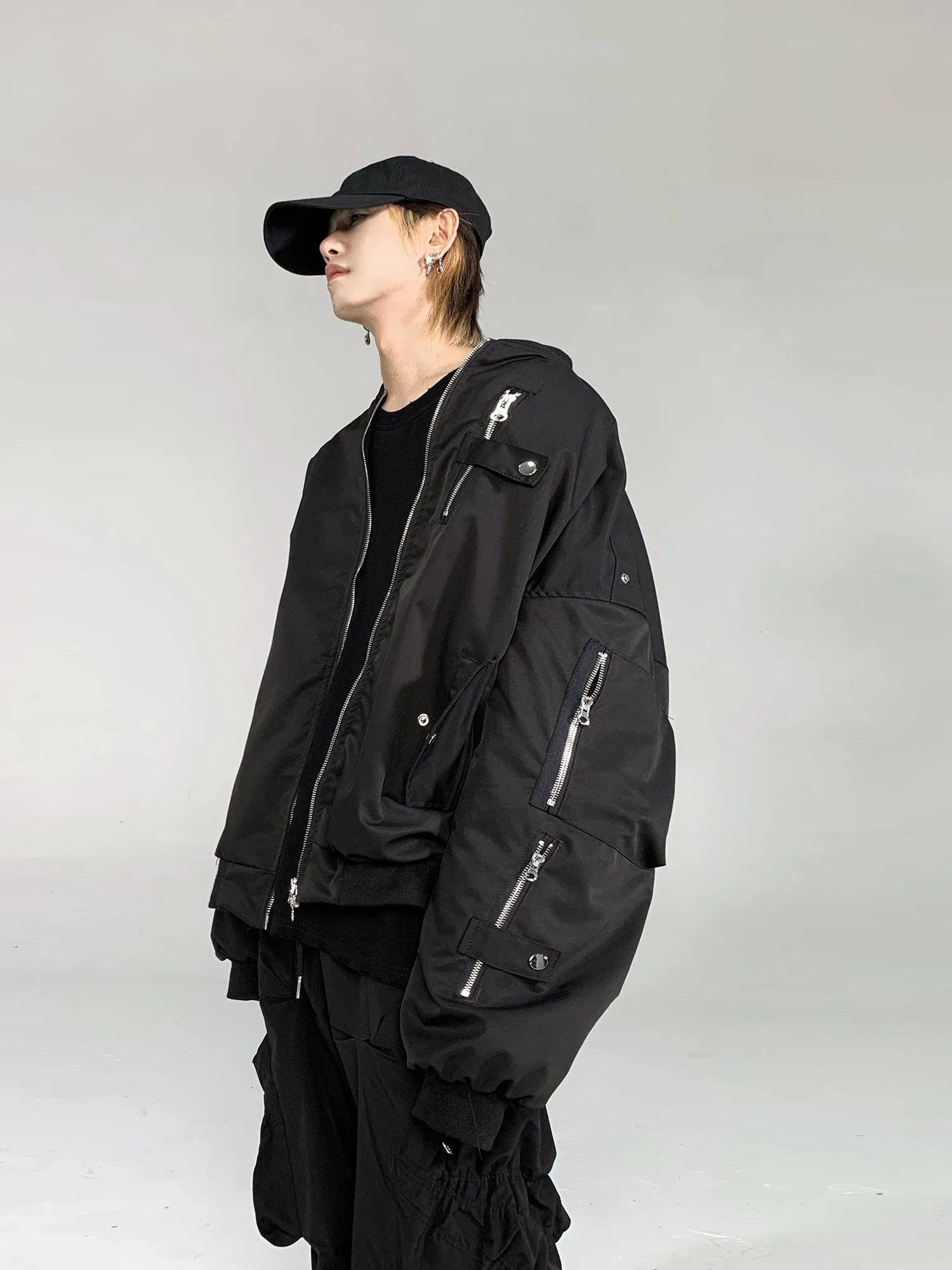 Zipper Tab Bomber Jacket